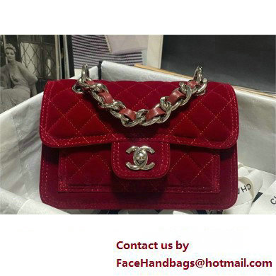 Chanel Velvet & Silver-Tone Metal Mini Flap Bag RED AS4051 2023